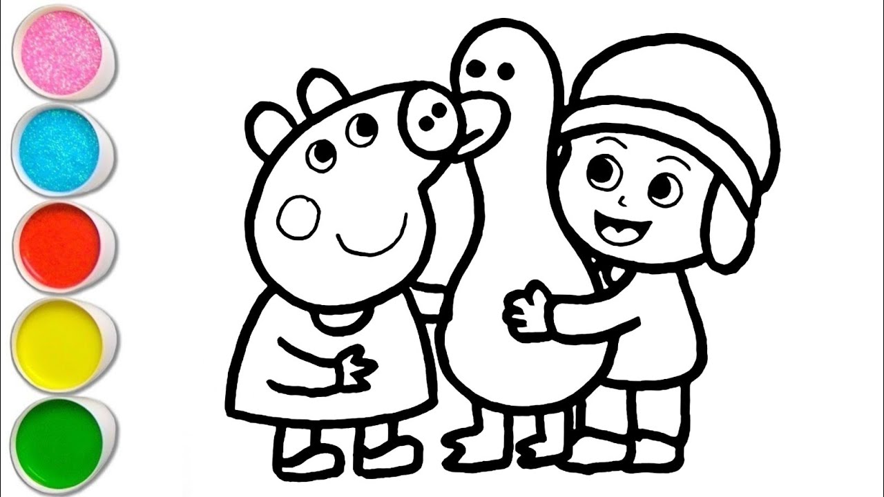 Cute Peppa Pig with Pato and Pocoyo Drawing, Painting and Coloring For Kids and Toddlers_ Child Art 