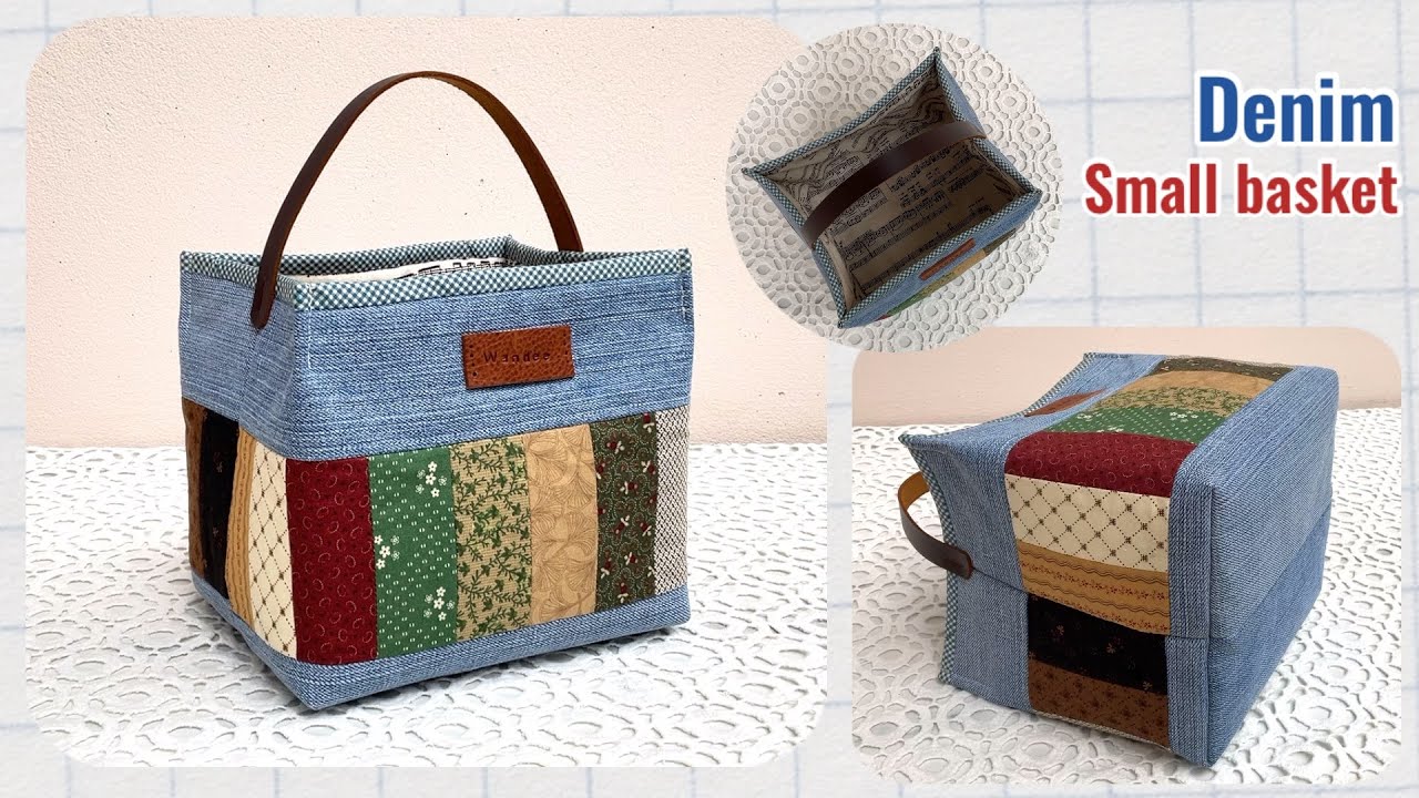 how to sew denim small basket tutorial , diy fabric basket ,jeans diy