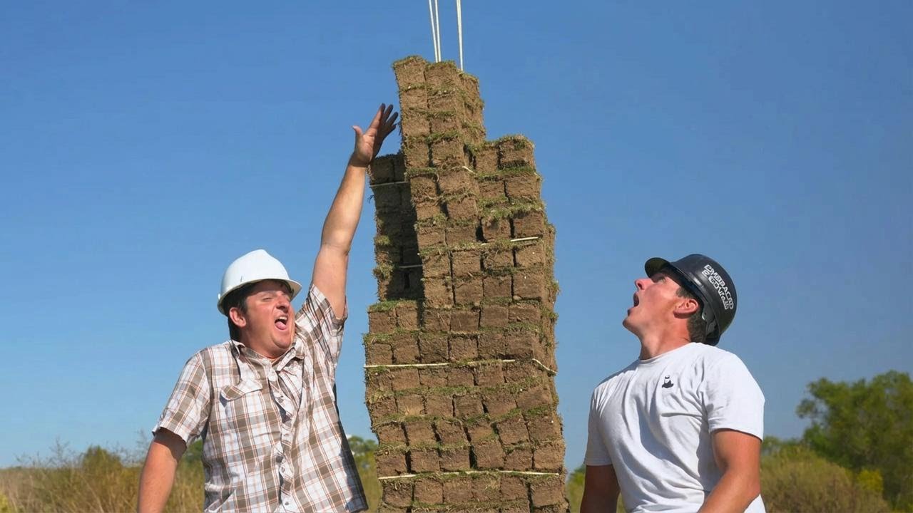 Construímos um arranha-céu de blocos de grama