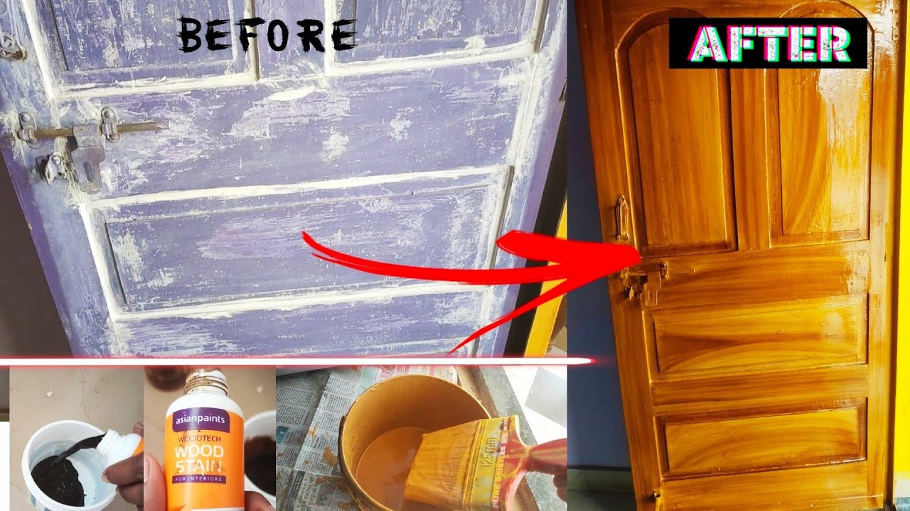 How to polish old wood door | PU polish | Wood Grain painting | golden brown paint in hindi