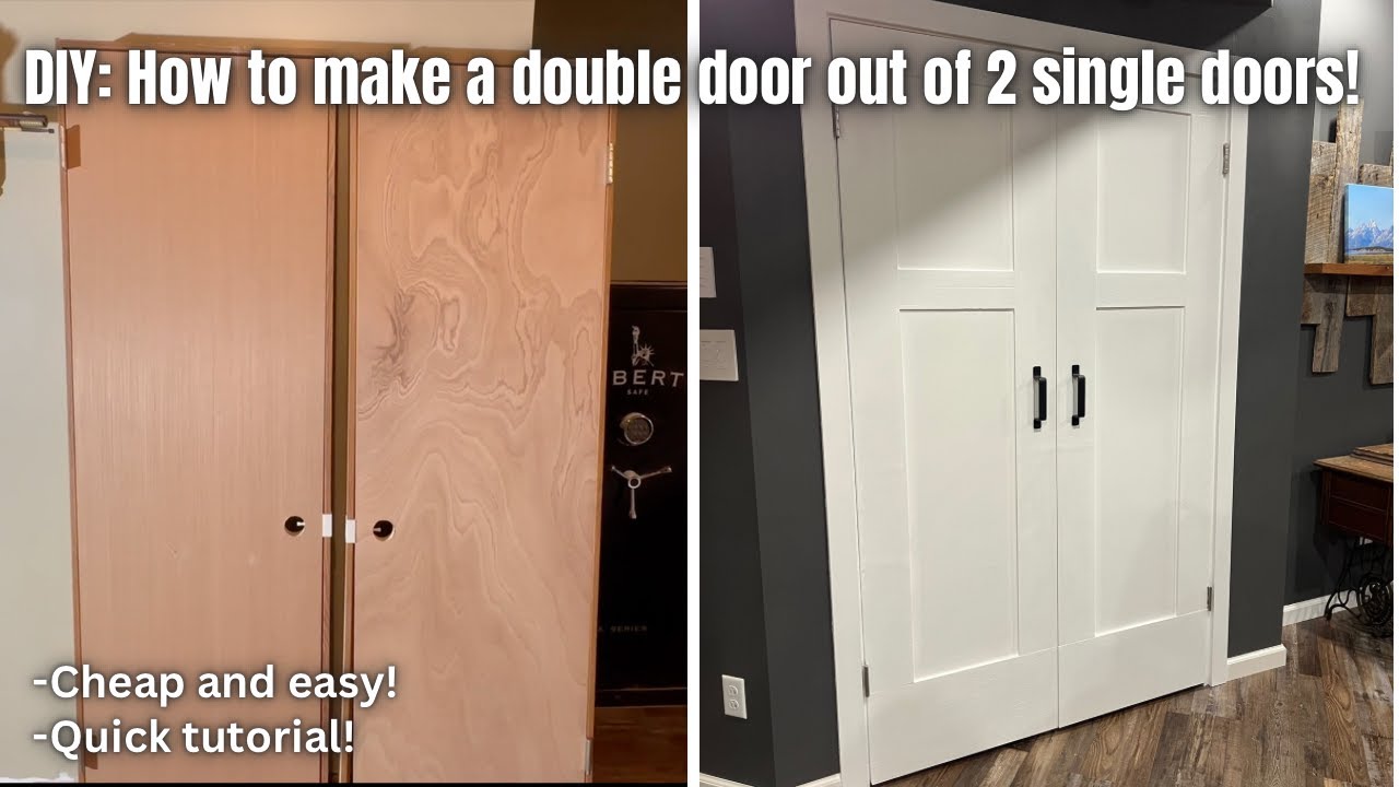 Finishing Basement #28: How to make a double door out of 2 single doors! (Cheap & Easy!) #diy