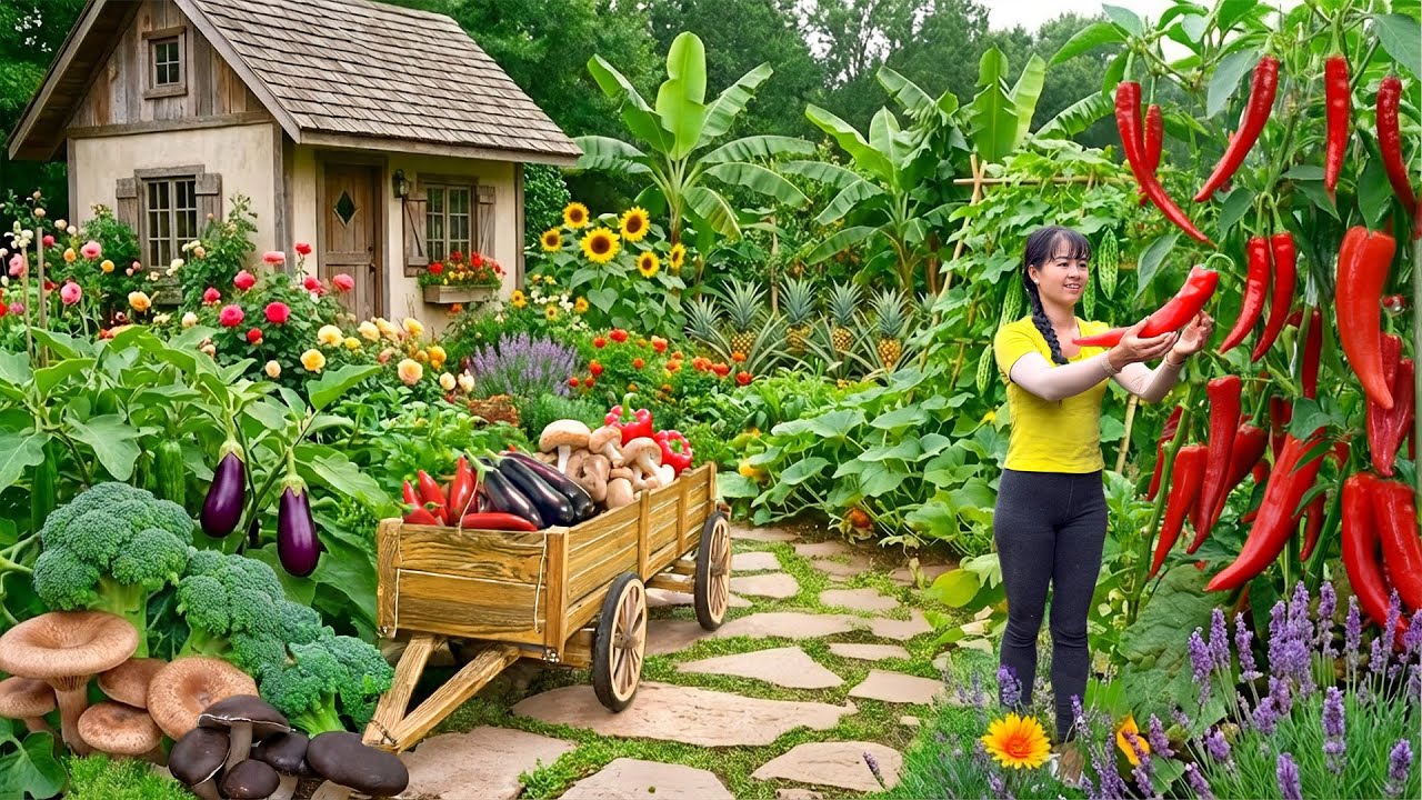 Peaceful Slow Living | Harvesting Organic Chili Peppers & Veggies in a Small Garden