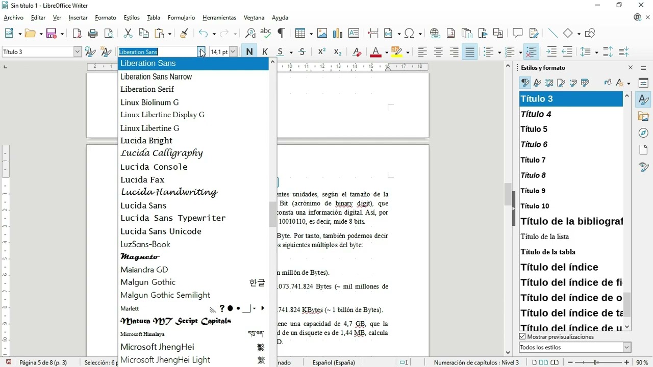 Libreoffice 7.  Writer.  Creación de un índice