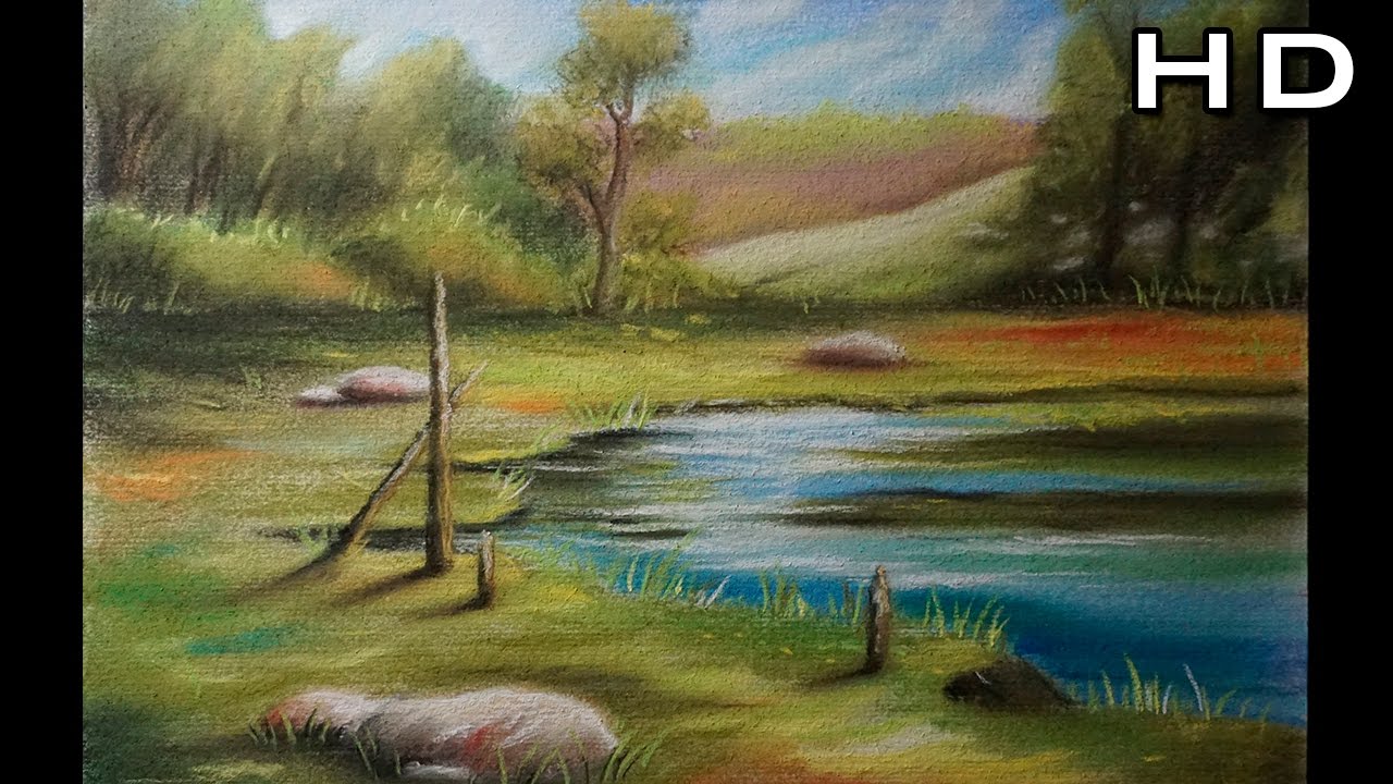 Dibujando un Lindo Paisaje de Campo al Pastel - Dibujo de un Paisaje