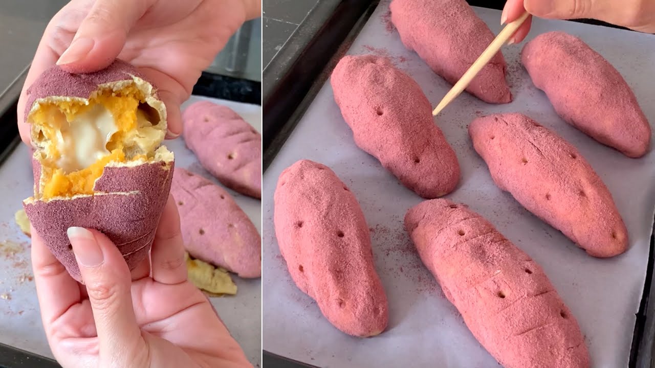 Membuat Korean Sweet Potato Mochi Bread (Goguma Ppang). Makanan viral roti ubi ungu Korea