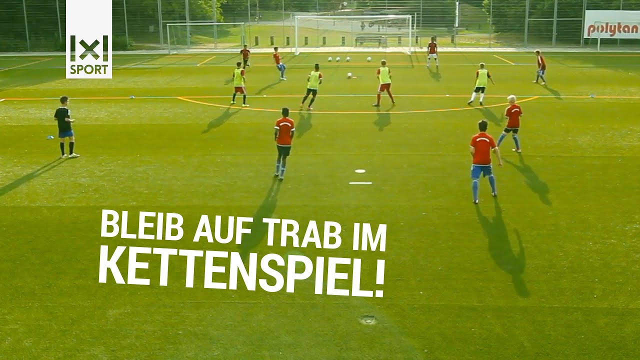 Kombinationsspiel, Positionswechsel und Lückenfindung ⚽️  Fussballübung: Kettenspiel