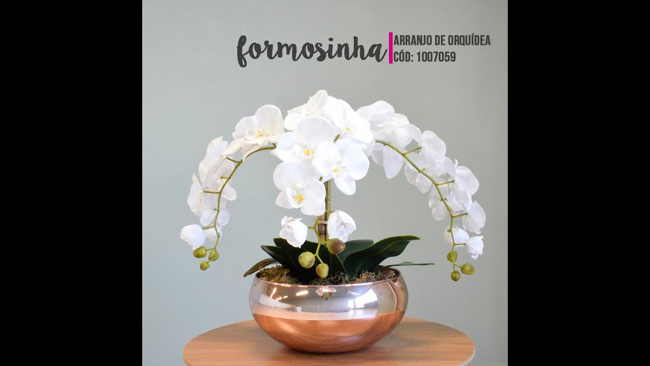 Arranjo de Flor Artificial com Tr&ecirc;s Orqu&iacute;deas no Vaso Rose Gold para Decora&ccedil;&atilde;o | Formosinha