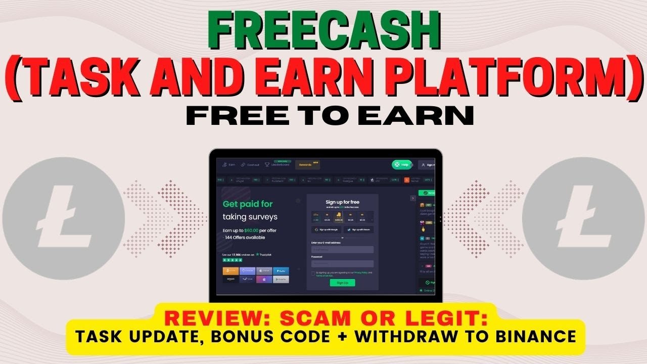 FREE TO EARN WEBSITE APP: FREECASH TASK UPDATE AND NEW BONUS CODE | PROOF OF WITHDRAWAL | BINANCE