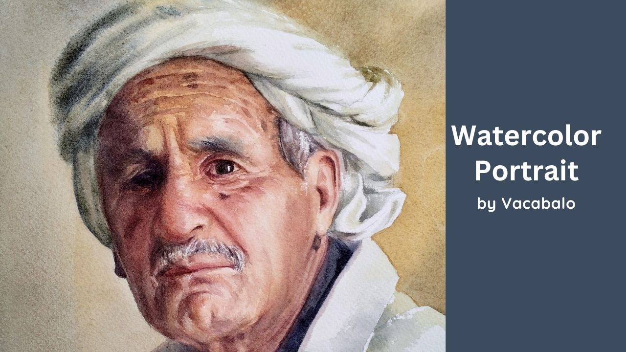 Watercolor portrait painting demo - a man with a turban