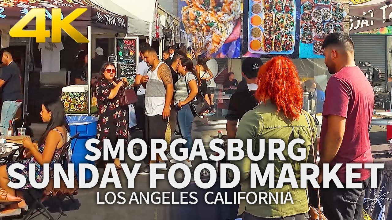 LOS ANGELES - Sunday Street Food Market, Smorgasburg, Los Angeles, California, USA, Travel, 4K UHD