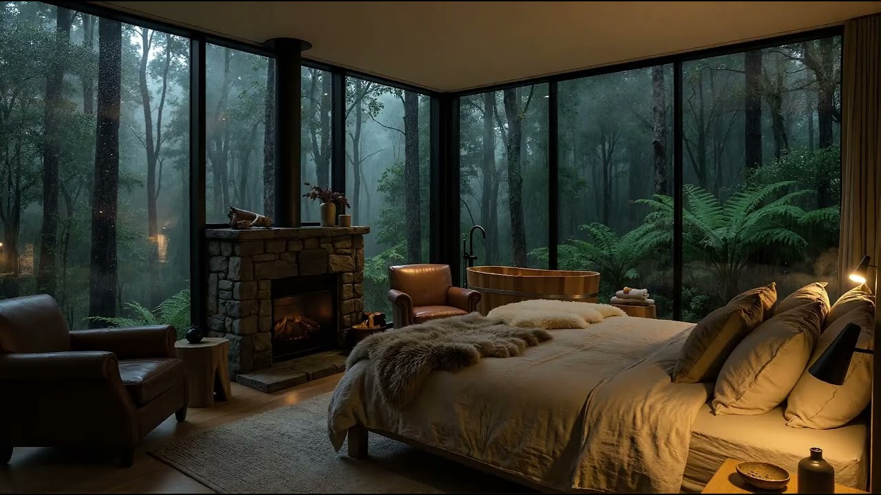 Gentle Rain Through Forest Windows | Luxury Bedroom Sleep Ambience (3 Hours)