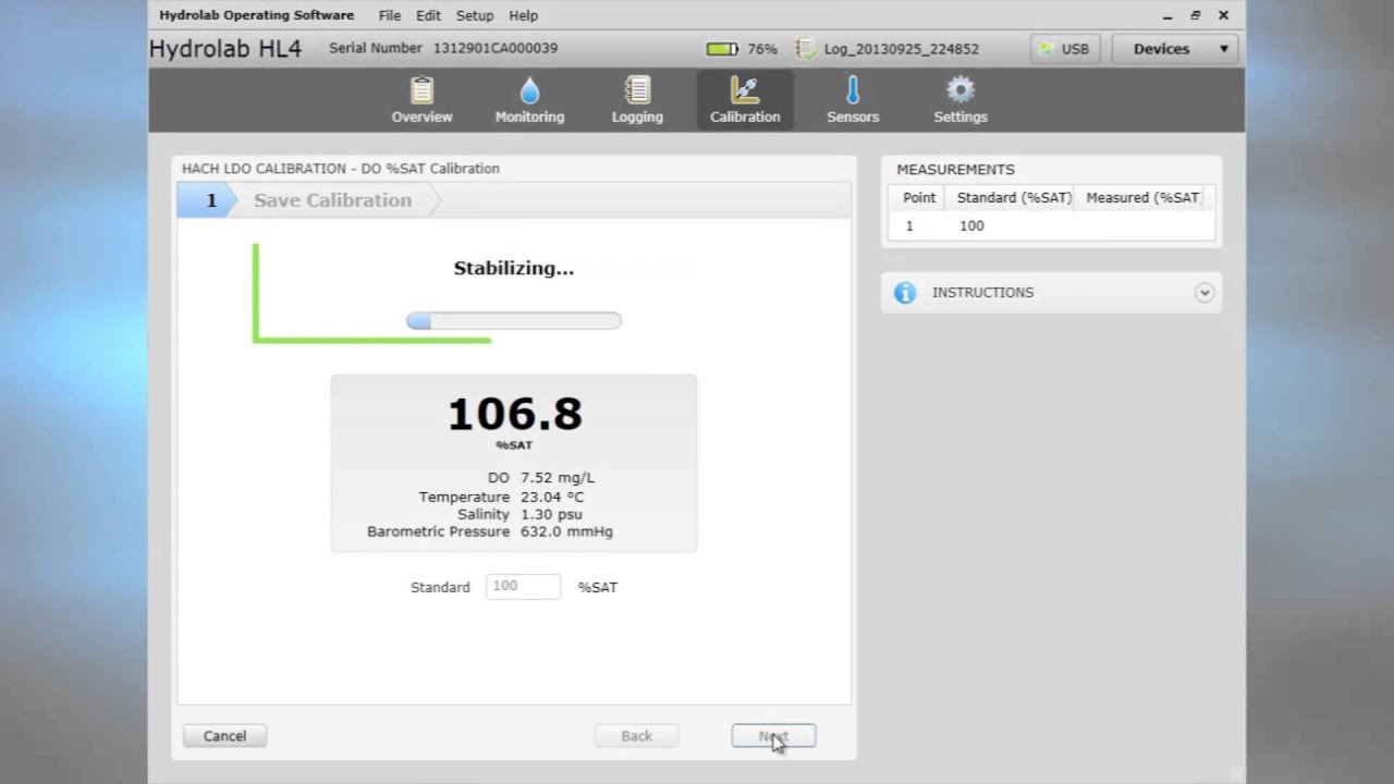 El Hydrolab Software Operativo - Calibración