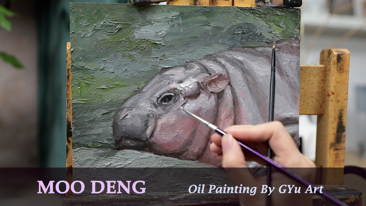 Wildlife Oil Painting Process Timlapse | Paint Hippo Moo Deng | Weekly Painting Challenge