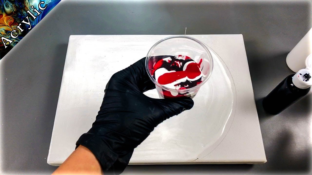Flip Cup Acrylic Pour - Amazing Abstract Art in Red, Black and White