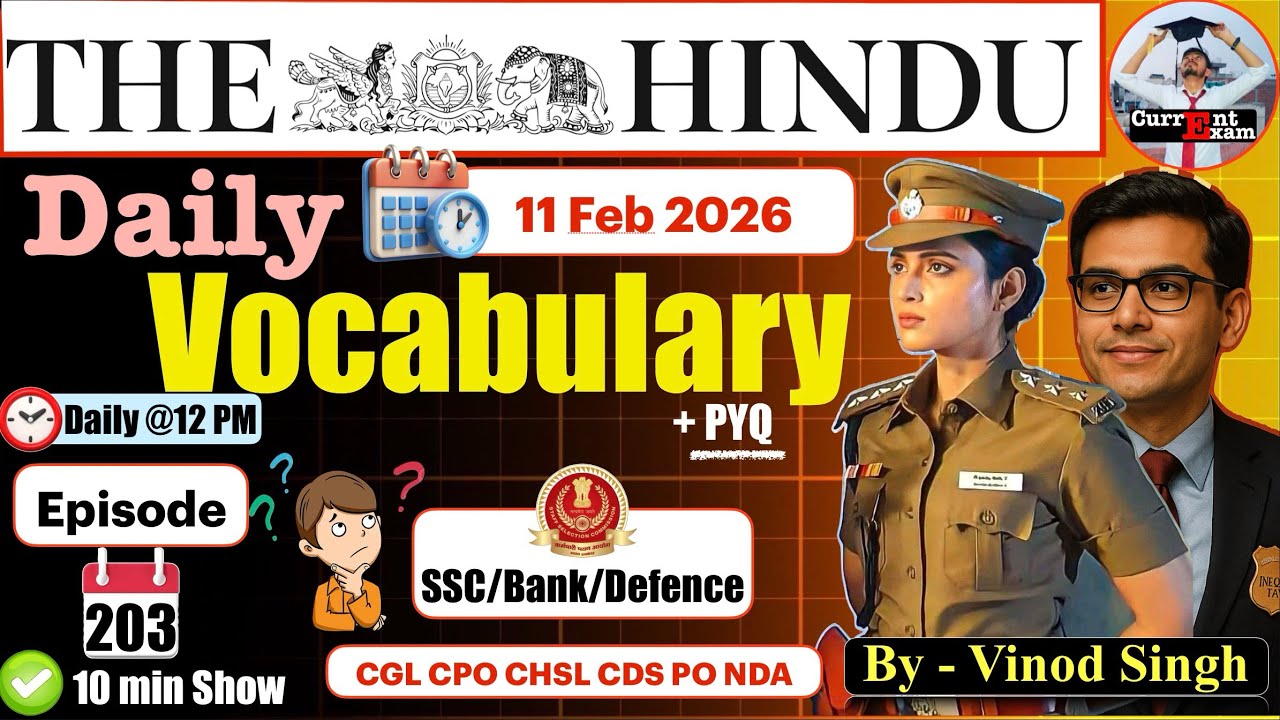 Daily English Vocabulary | The Hindu Vocab - 11 February | Ep-203 Vinod Singh #vocabulary #ssc #bank
