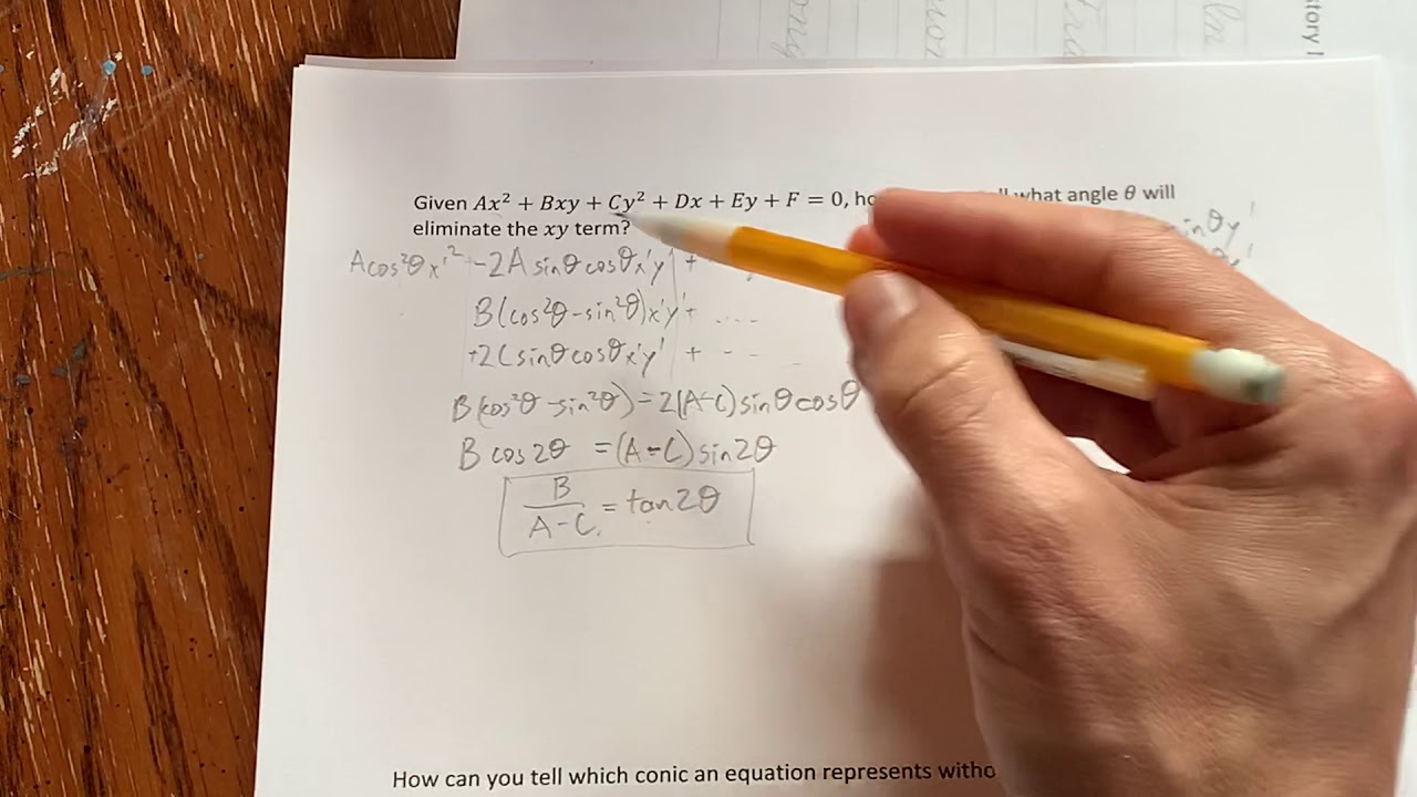 How far to rotate conic equations and how to identify them