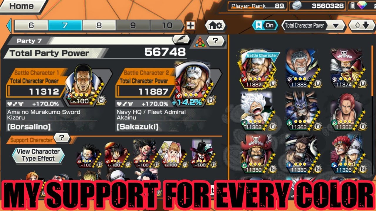 My Support party for every color In One Piece Bounty Rush (170%☠️) | OPBR Guide