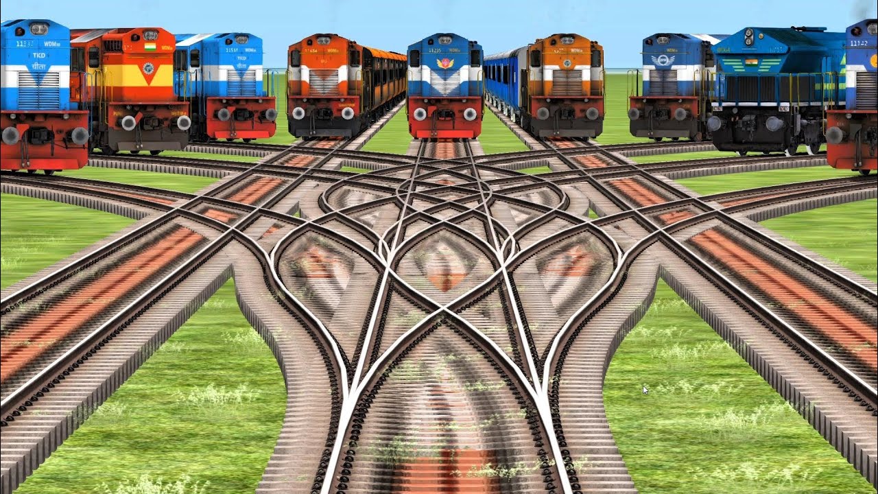 Nine Trains Crossing Epic Railroad Tracks 🚦 | Extreme Train Simulator Challenge