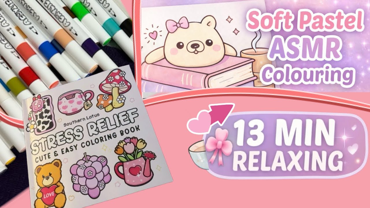 Soft Pastel Cozy ASMR Colouring 🎀 | Relaxing Marker Art • No Talking • Stress Relief