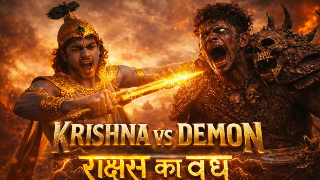 जब कृष्णा ने राक्षस का वध किया । KRISHNA VS DEMON #krishna #mythology