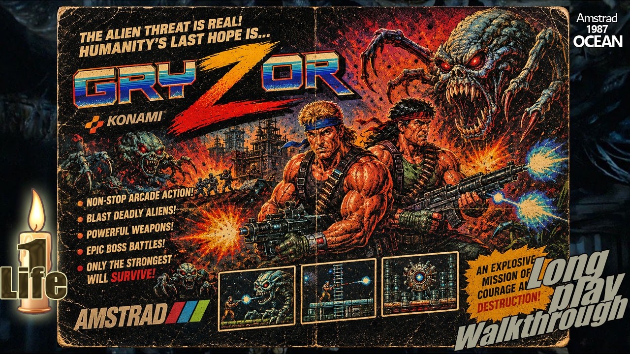 Gryzor  (Ocean Software 1987) (Amstrad CPC6128) one life