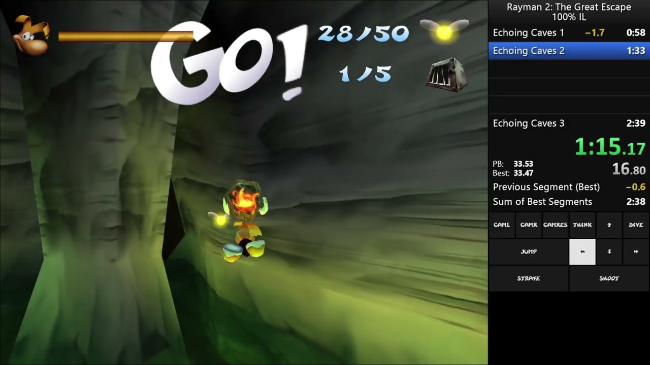 Rayman 2 (PC) - Echoing Caves 100% IL Speedrun in 2:37.728