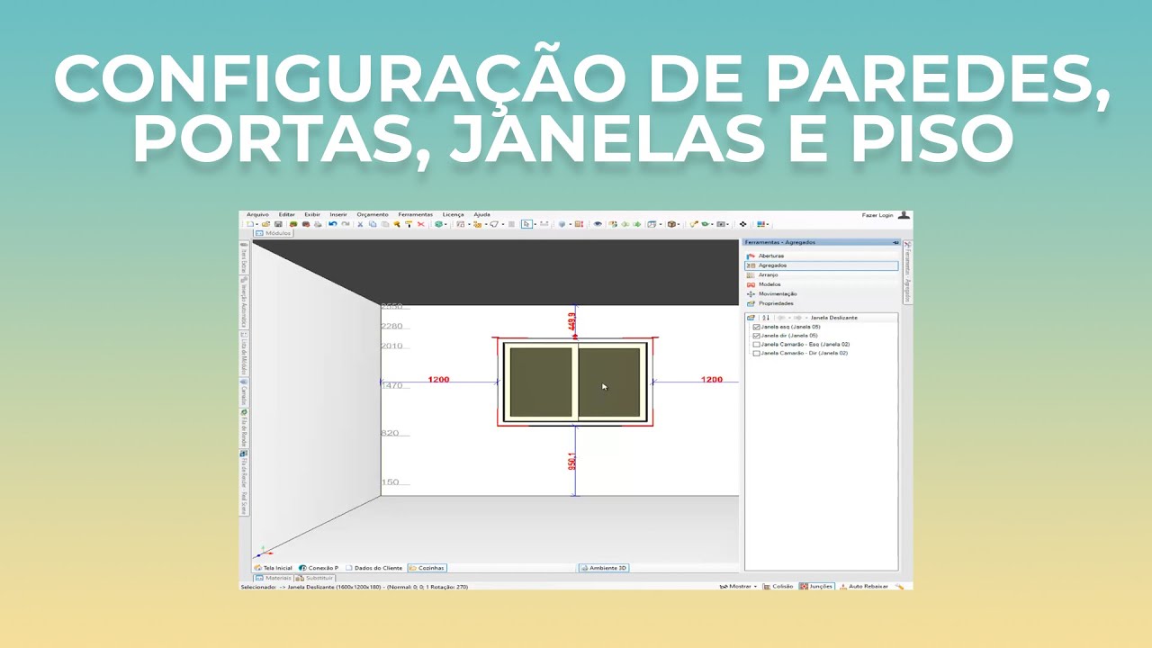 Configuração de paredes, portas, janelas e piso no Promob