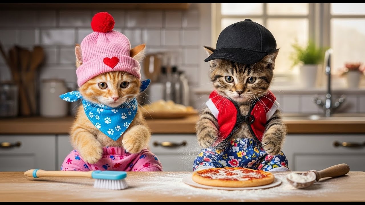 День уборки дома и приготовления пиццы с маленькими котятами Кики и Чичи - просто прелесть!
