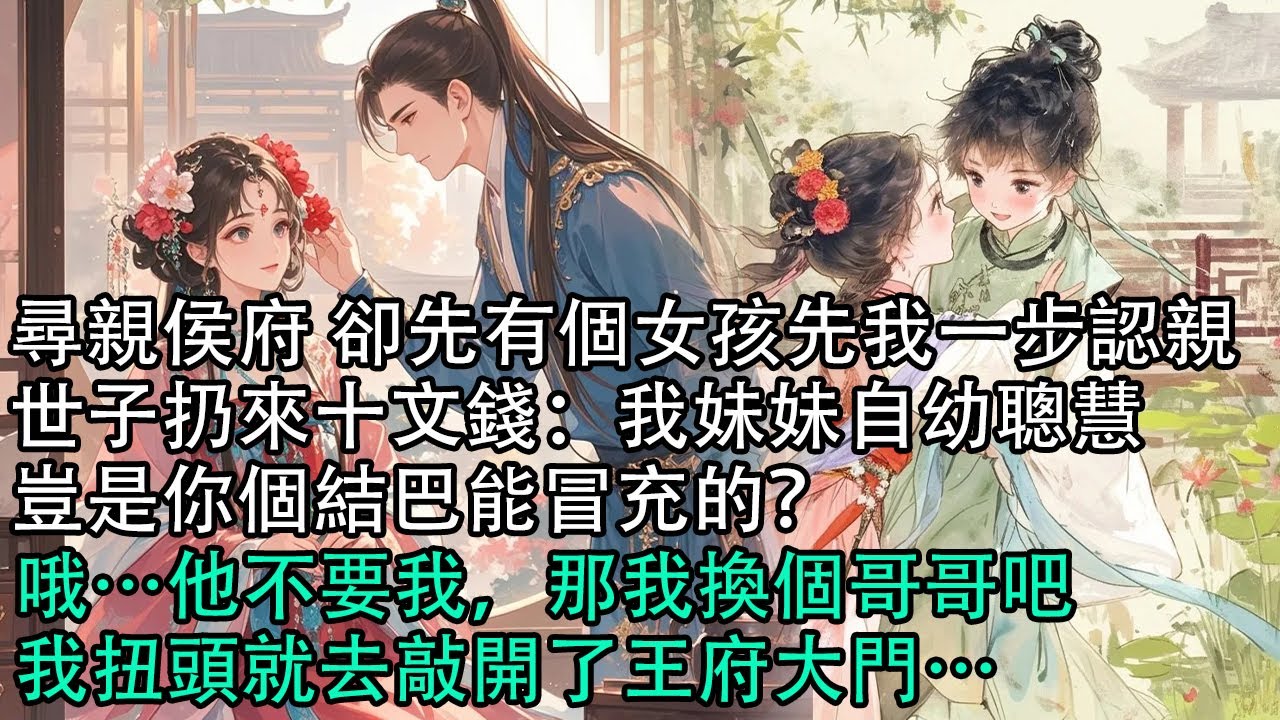 【一口氣看完】尋親侯府 卻先有個女孩先我一步認親，世子扔來十文錢：我妹妹自幼聰慧，豈是你個結巴能冒充的？哦…他不要我 那我換個哥哥吧，我扭頭就去敲開了王府大門…#古言 #有聲小說 #情感故事