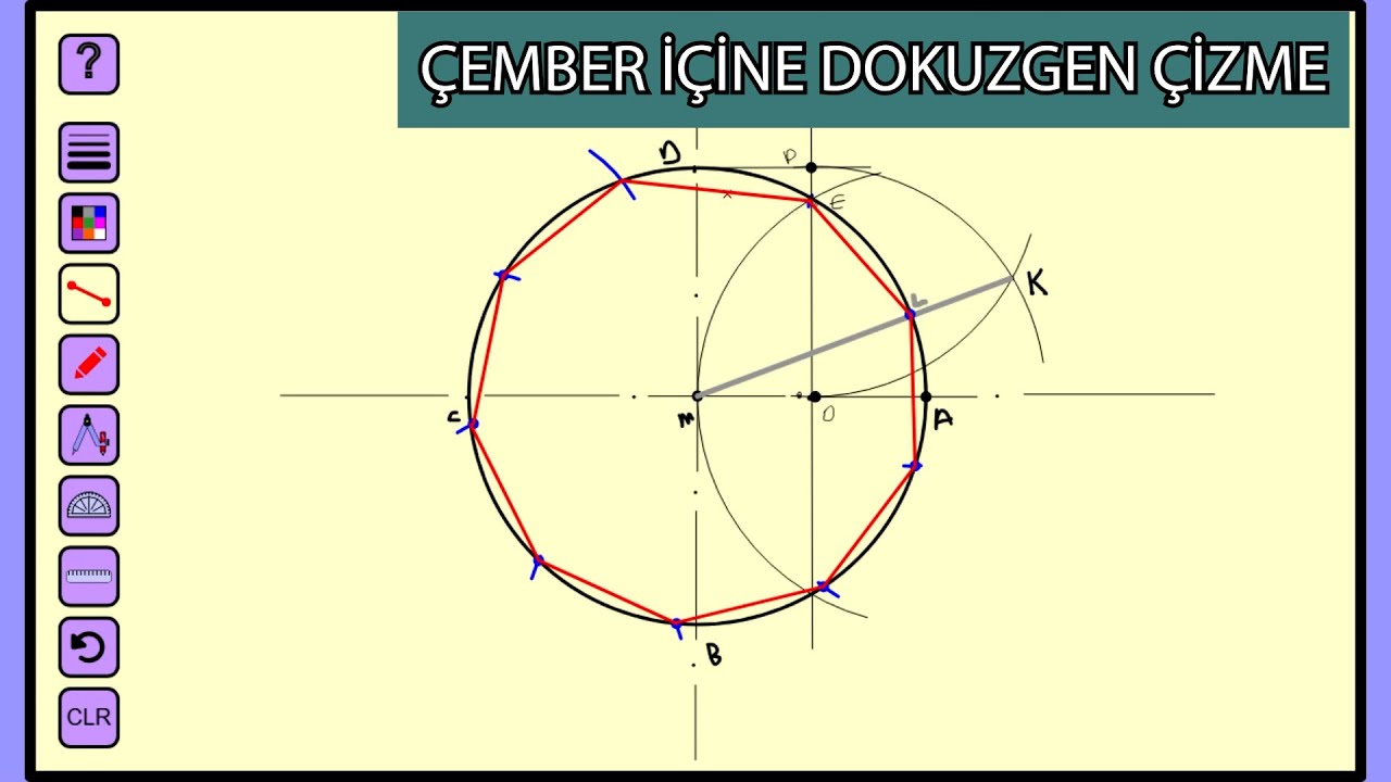 PERGEL YARDIMI İLE ÇEMBER İÇİNE DOKUZGEN ÇİZME