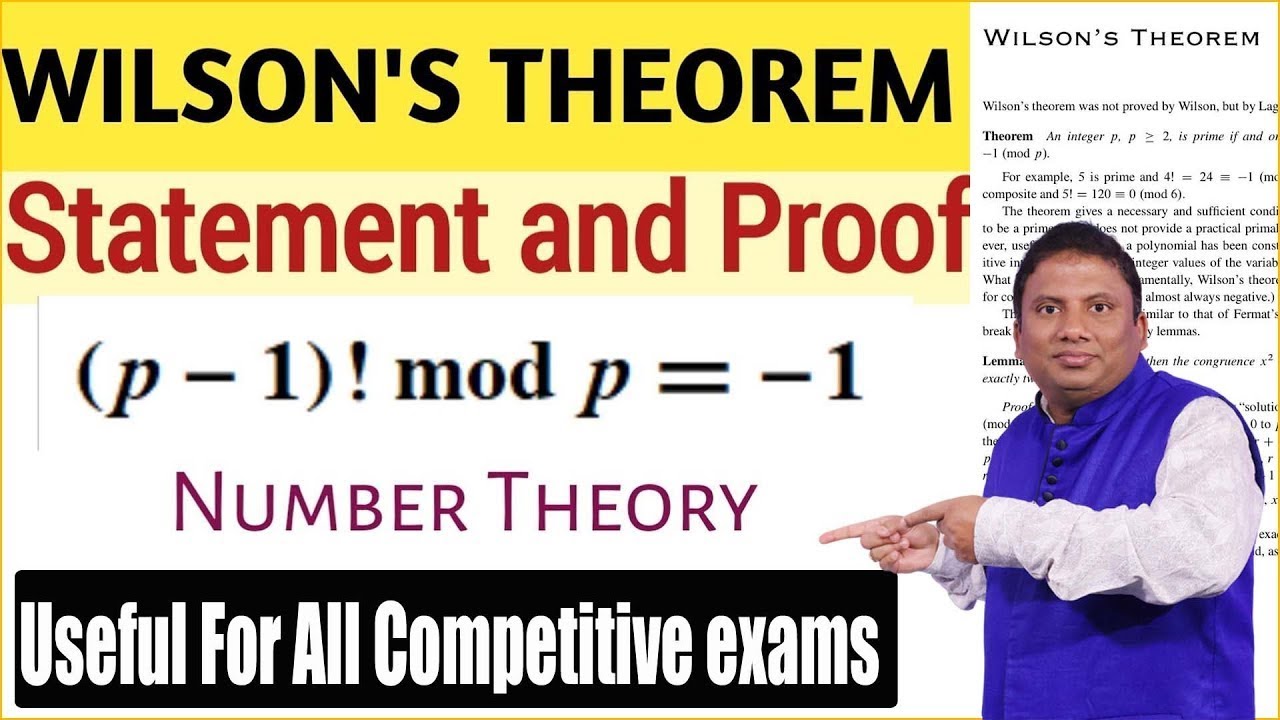 Wilson's Theorem Number Theory Examples | Number System | Wilson's Theorem Proof By Anil Nair