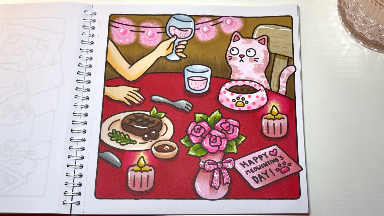 Cozy Valentines Dinner 🕯️🐱 Color With Me | Naughty Cats by Hikaru Kotz | Ohuhu Markers