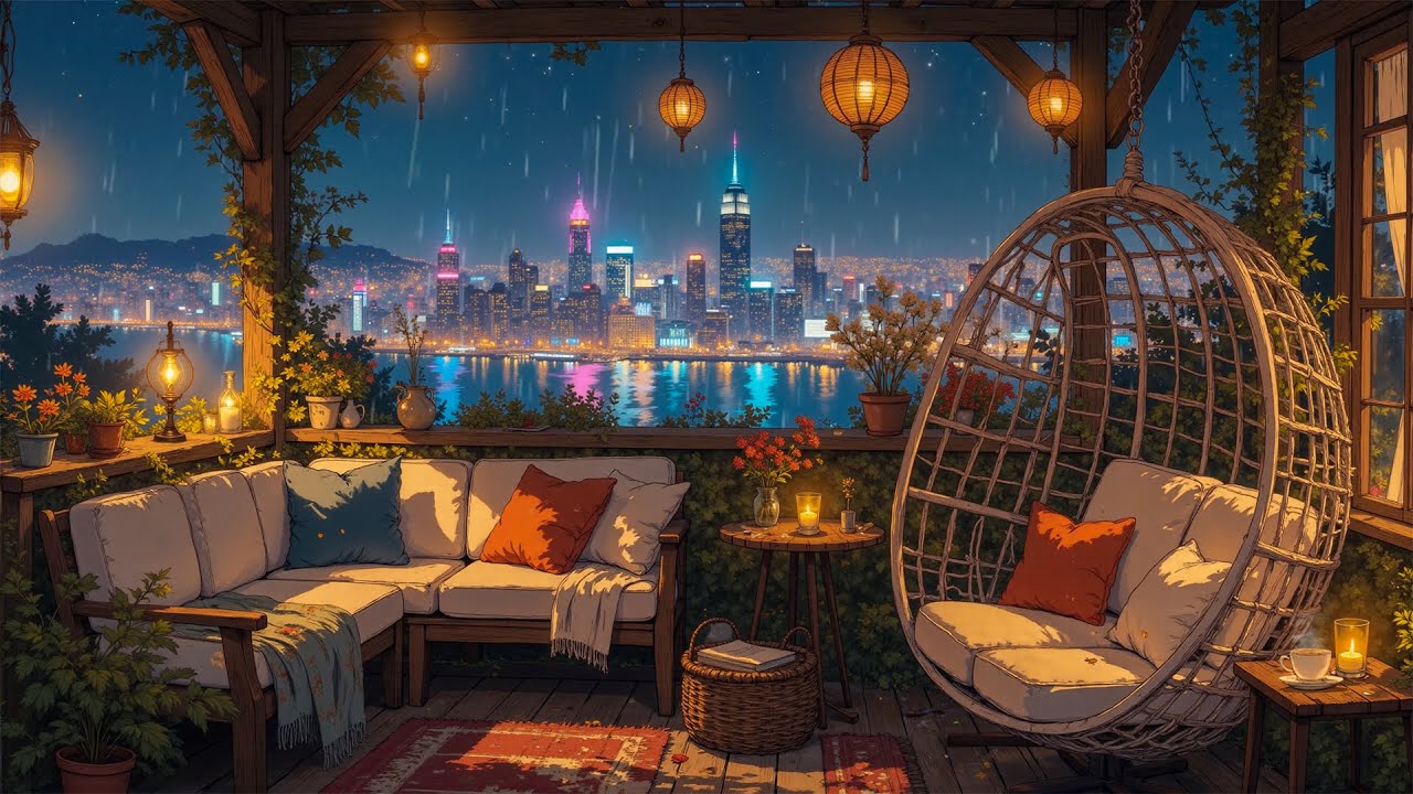 Cozy Urban Balcony in the Rain 🌙 Lofi Vibes & Peaceful Rain Sounds | Perfect for Study & Relax