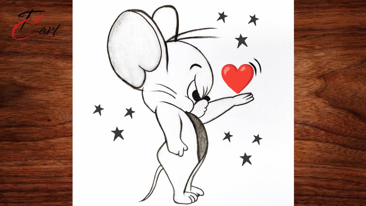 Cute Jerry Mouse Drawing 🐭❤️ | Easy Cartoon Sketch Tutorial | Step by Step Pencil Shading Art