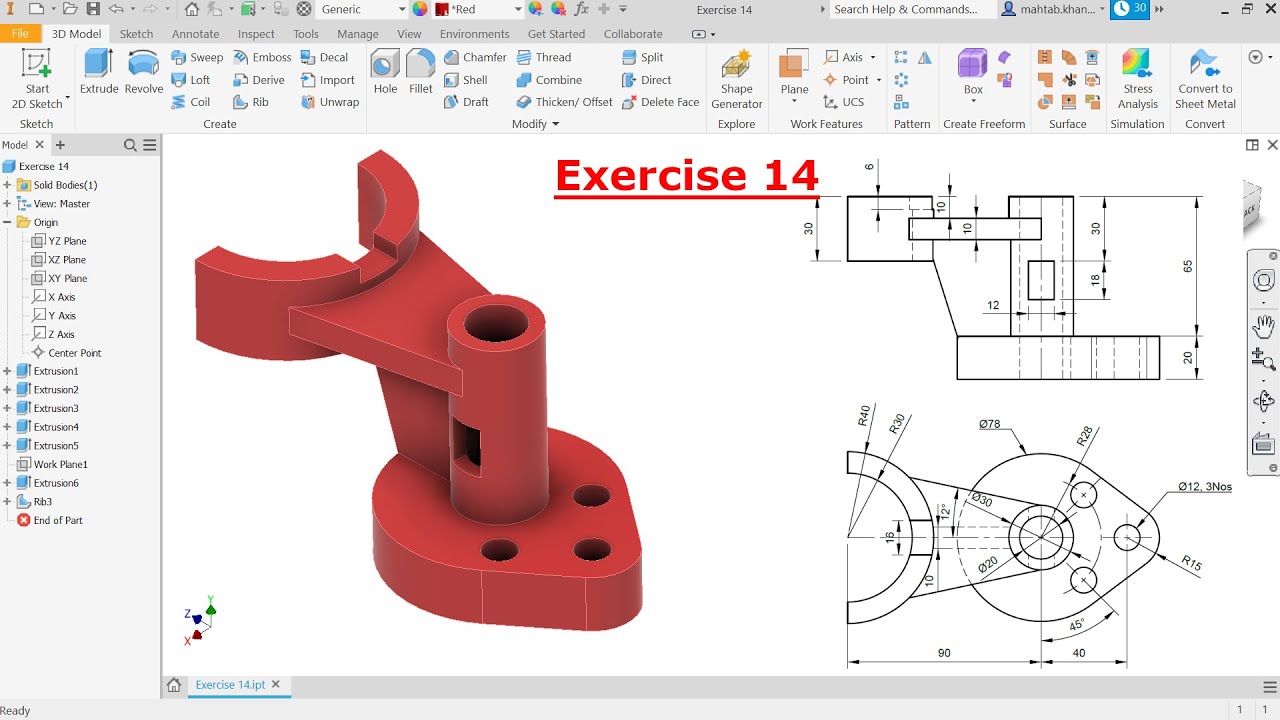 Autodesk Inventor 2021 Tutorial for Beginners Exercise 14