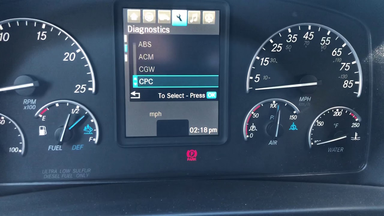Freightliner Cascadia 2019: Diagnostics Menu.