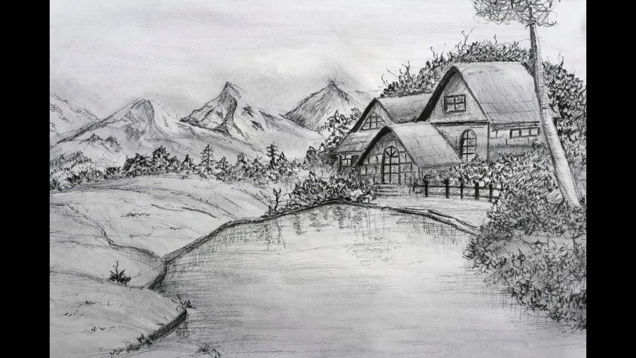 Landscape Sketch || A scenery of a village