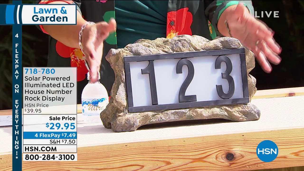 Display a forma di roccia con numero civico illuminato a LED ad energia solare