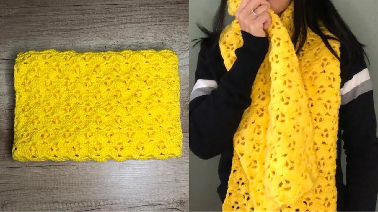 Móc khăn len hoạ tiết hình quạt• Crochet scarf with fan patterns