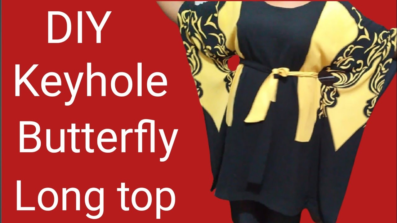 How to cut and sew a simple keyhole butterfly /kaftan long top with belt