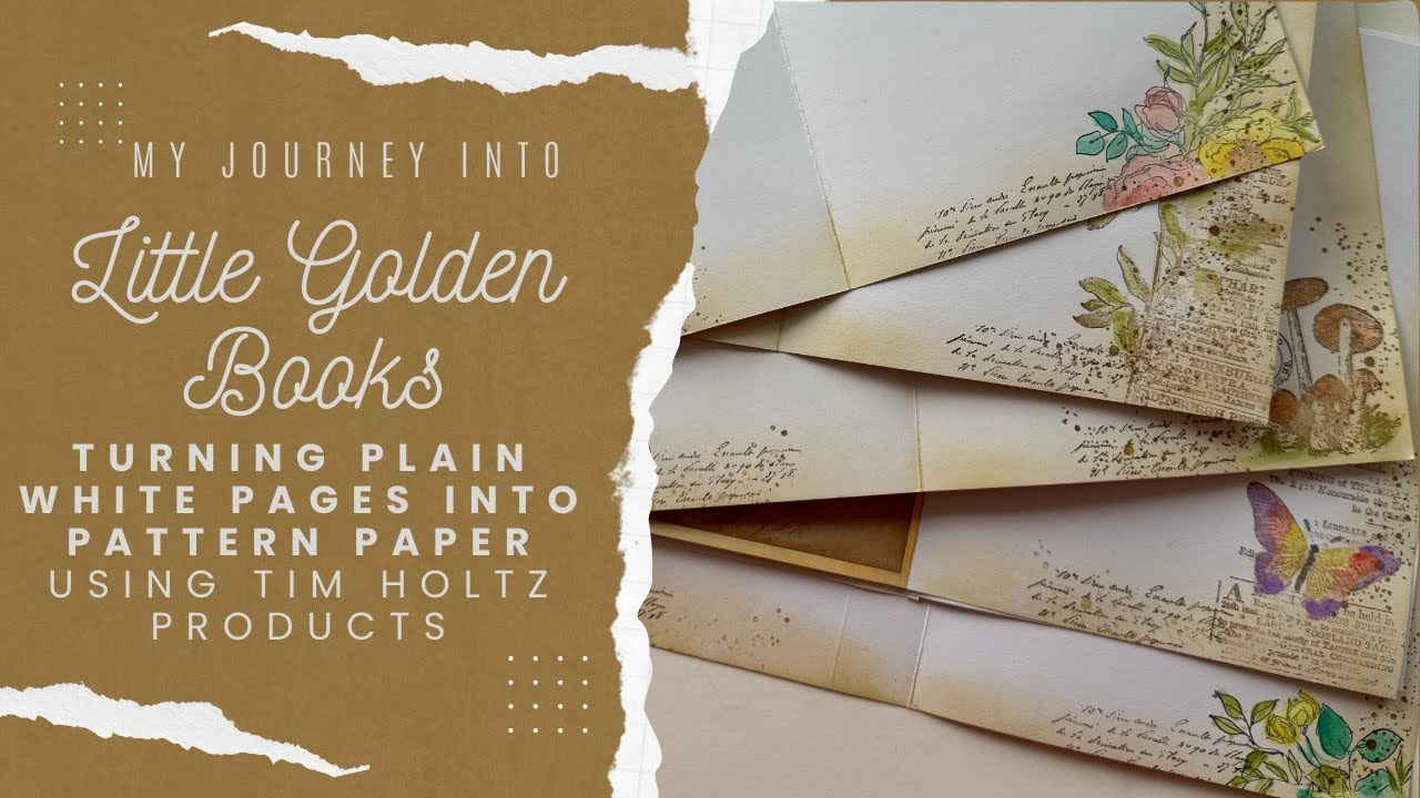 Turning plain white paper into patterned paper using Tim Holtz stamps, inks and watercolor pencils.