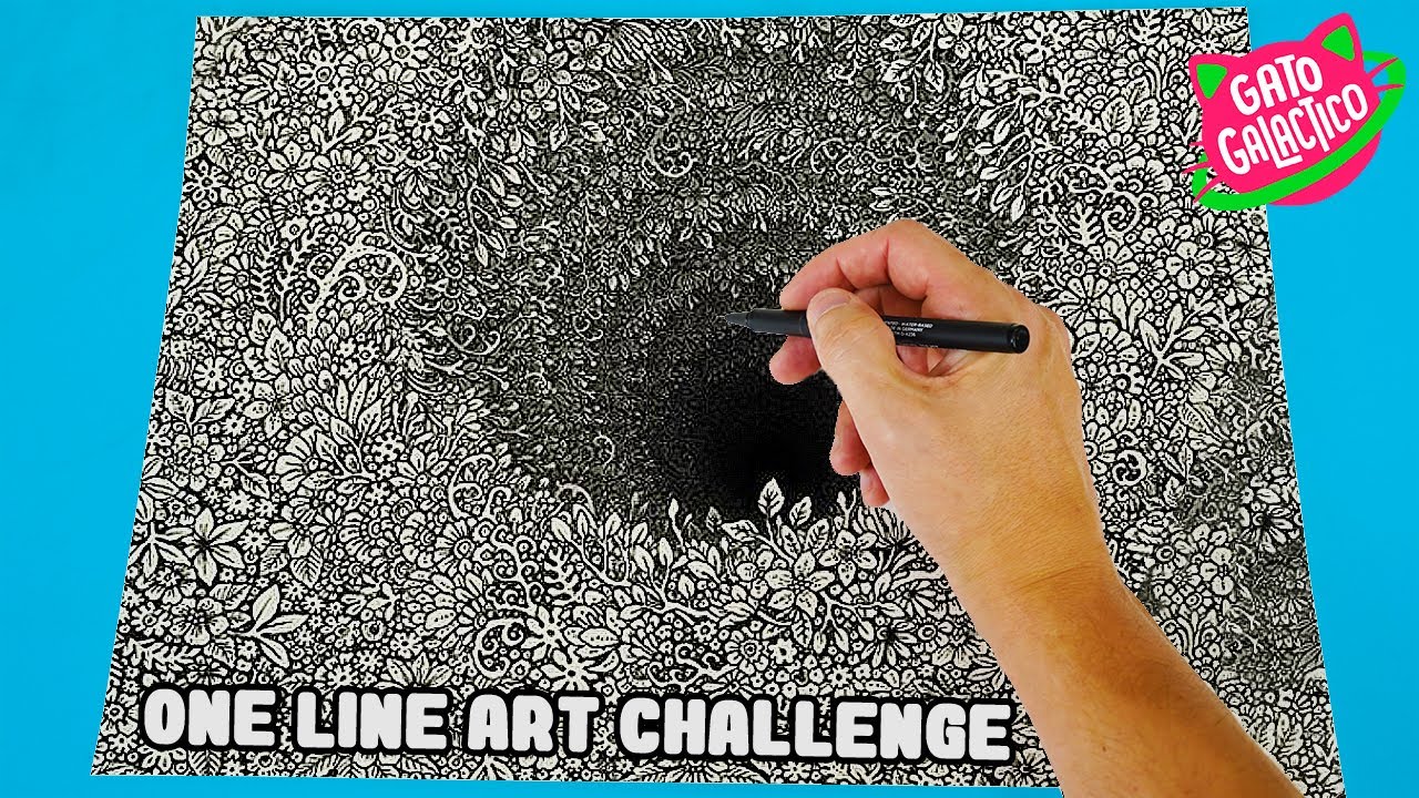DESAFIO DE ARTE COM UMA LINHA | 30 MINUTOS SEM TIRAR A CANETA DO PAPEL | Gato Galáctico