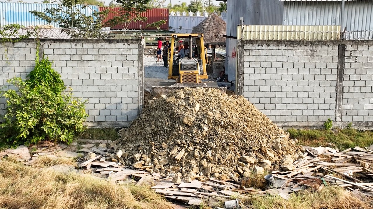 Amazing Move On Team Dump Trucks And KOMATSU Bulldozer D31PX Filling Mix Stone Into Low Land Area