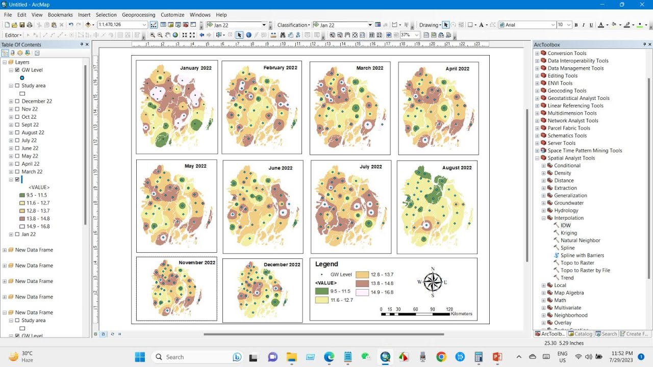 Карта уровня грунтовых вод/водоносных горизонтов в ArcGIS