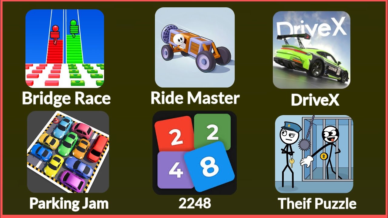 New Gameplay Set – Bridge Race, Ride Master, Drive X, Parking Jam, 2248, Thief Puzzle