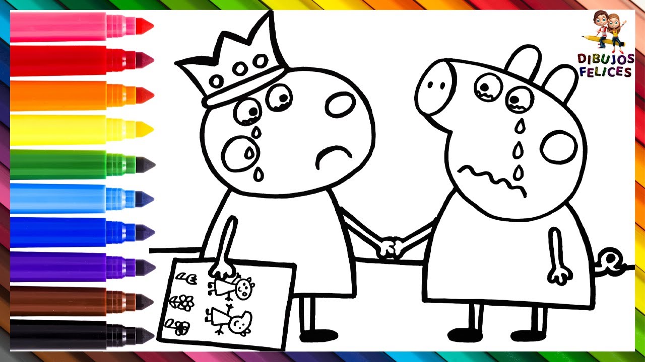 Dibuja y Colorea A Peppa Pig Y A La Oveja Suzy Despidiéndose 🐷😭🐑🫂 Dibujos Para Niños