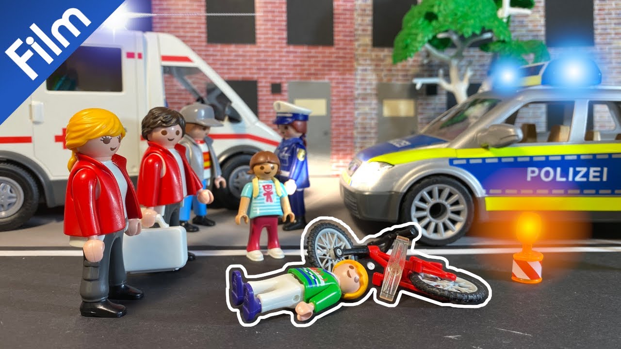 Playmobil® Der Porsche- Fahrradunfall - Einsatz für die Polizei! | Stop Motion Film für Kinder