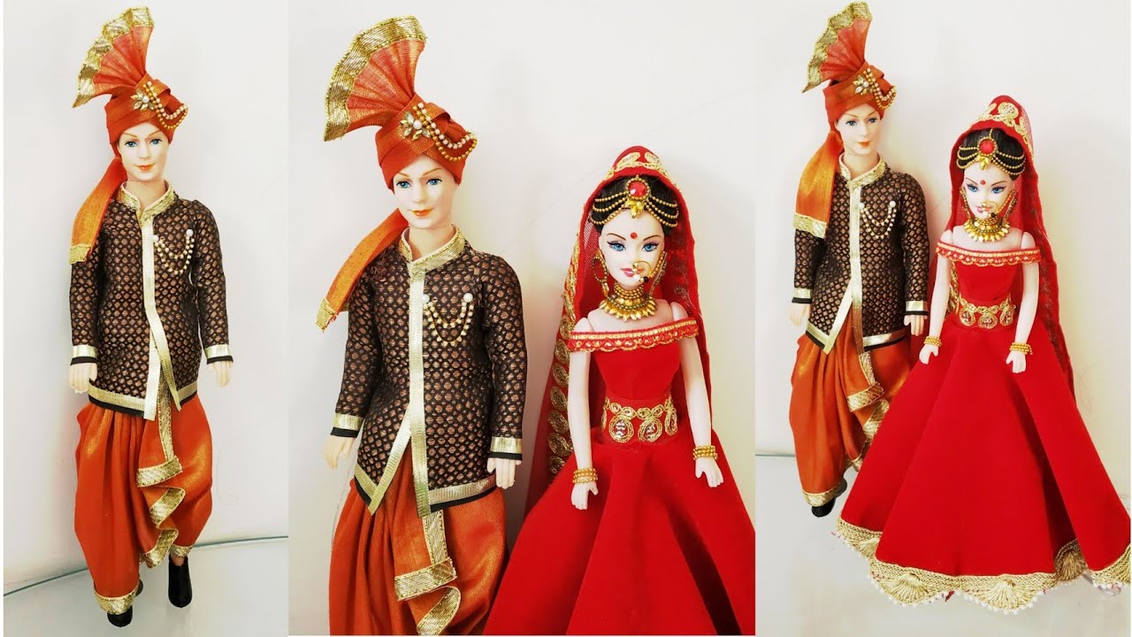 DIY Bridal Groom Dhoti &Kurta for Male Doll/How to Decorate a Doll as Indian Traditional Bride Groom