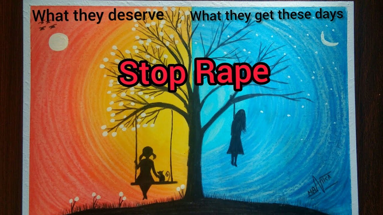 How to Draw STOP RAPE//Save Girl poster with oil pastel colors .