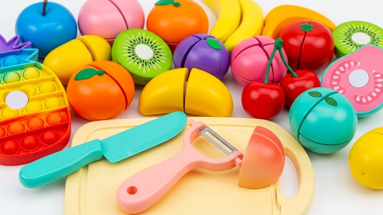 ASMR  木のおままごとセットと本物の野菜と果物を切る！おもちゃでリアルなやさいの名前をおぼえよう